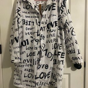 1x dress black and white with words all over